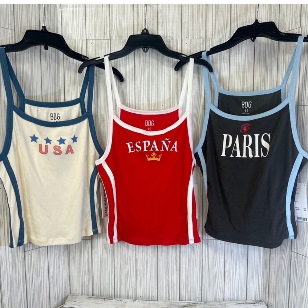 NWT BDG by Urban Outfitters USA PARIS  ESPANA Fitted Crop Tank Top Bundle